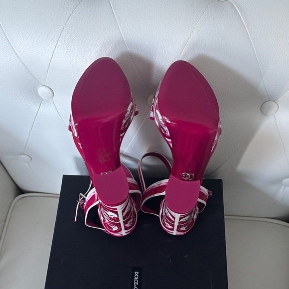 💯 Authentic DOLCE &GABBANA Keira Maiolica Leather Fuchsia &White Platform Sandal - Picture 7 of 17